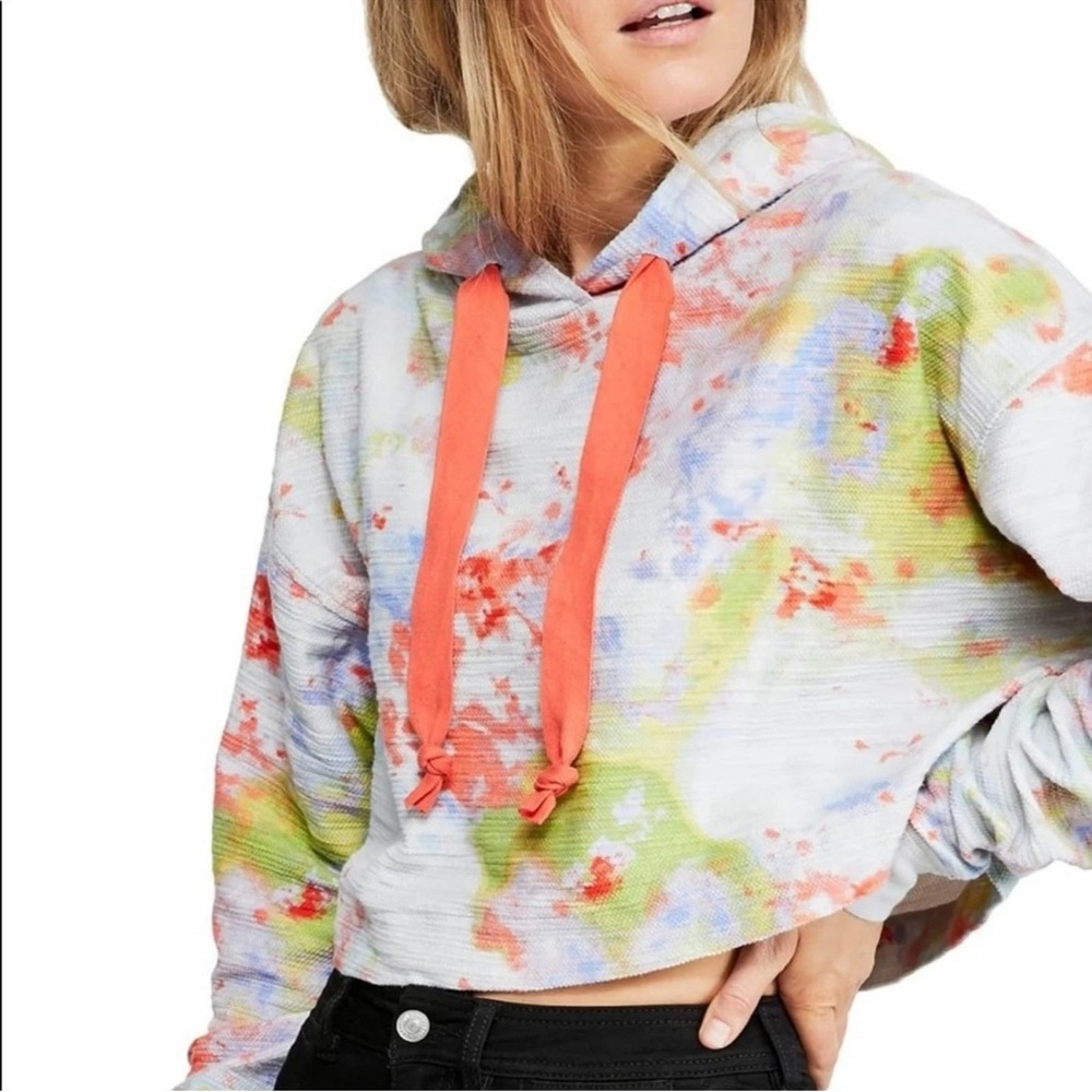 Free People Thinkin’ About You Crop Tie Dye Hoodie NWT XS